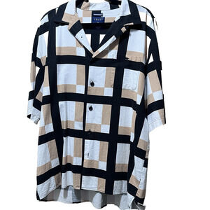 Trust Mens Shirt SZ XXL Linen Plaid Black White Brown Bowling Vacation Resort